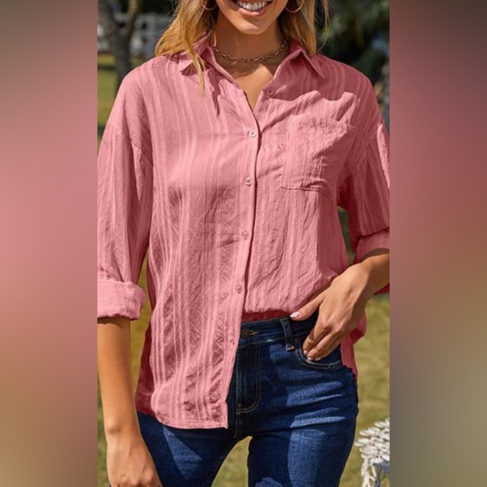 Rose Red Stripe Button Up Shirt